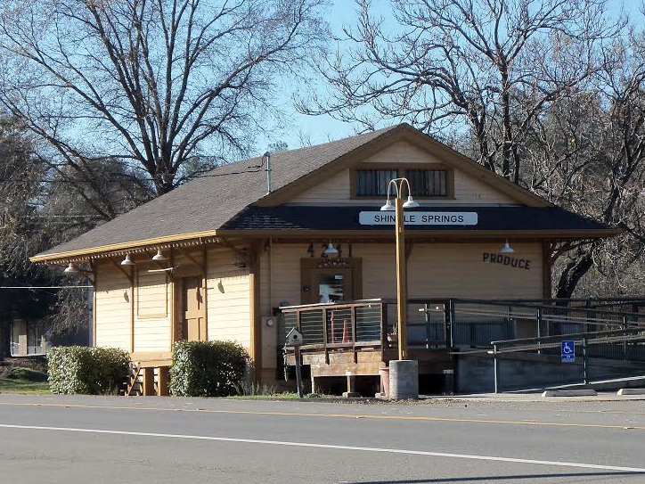 Shingle Springs railroad depot building, enlarged