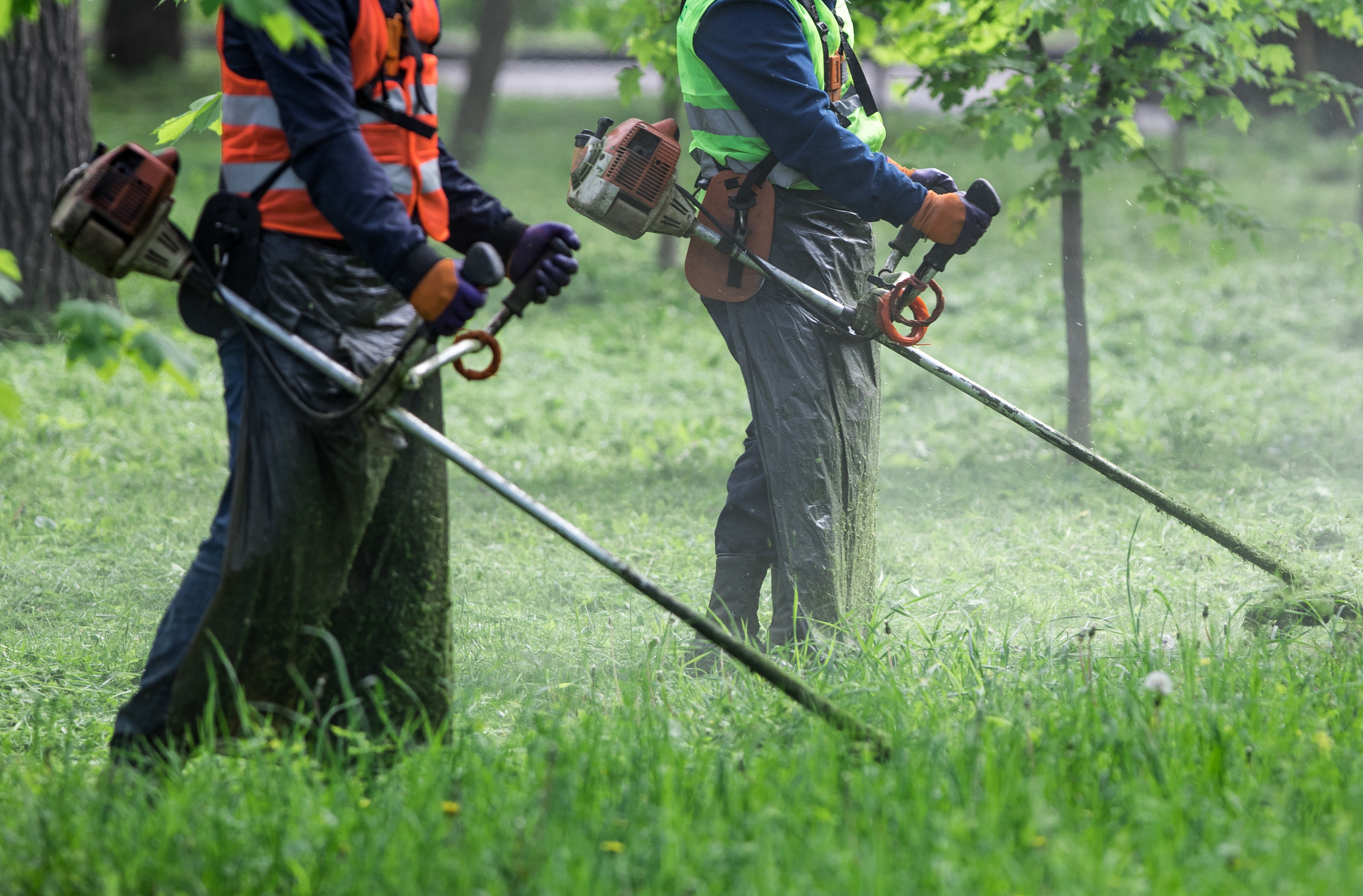 Workers forming defensible space