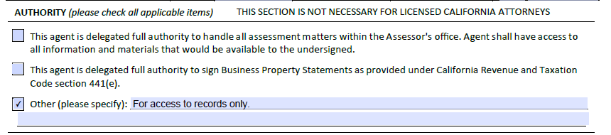 Authority Section of the Form