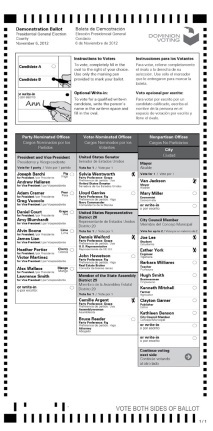 Sample ballot for a Dominion Democracy Suite ballot